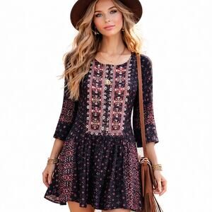 Anthropologie Vanessa Virginia Mini Dress S Kaleidoscope Embroidered Bead Boho